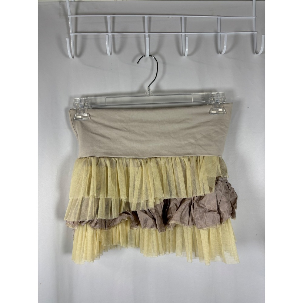 Intimately Free People Tiered Ruffle Mini Skirt Beige Yellow Tulle Boho M
